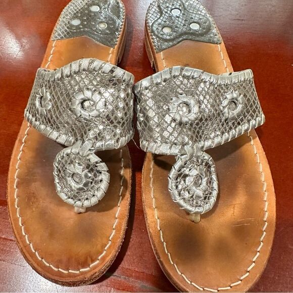 Jack Rogers Leather Silver Sandals Size 6 - Picture 1 of 7